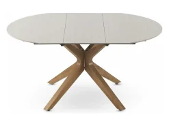 Mesa extensible 120/160x90 pie de roble con sobre cerámico travertino