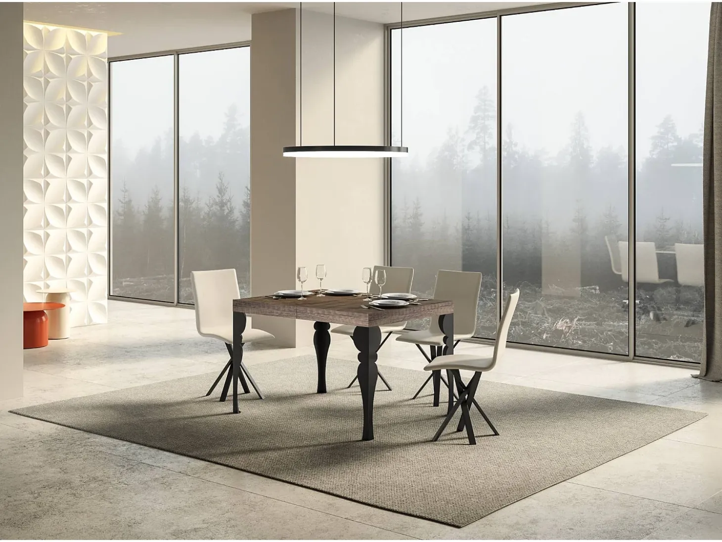 Mesa extensible 140/224x80cm Paxon nogal patas antracita