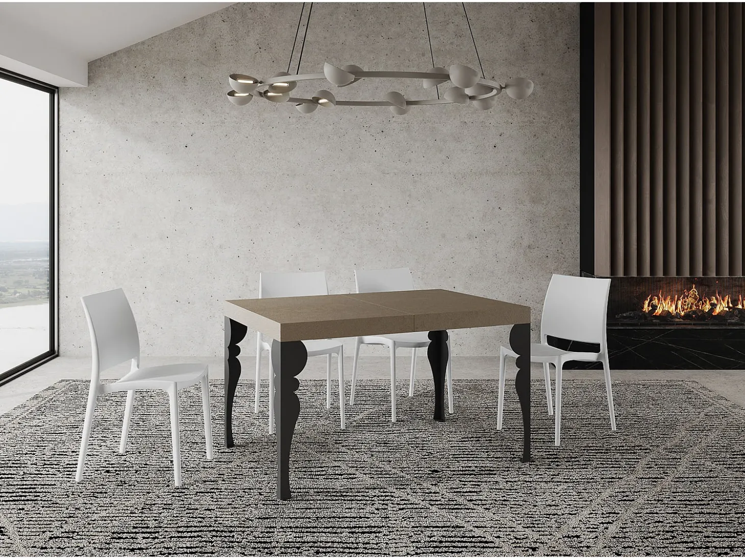 Mesa extensible 140/224x80cm Paxon gris paloma patas antracita