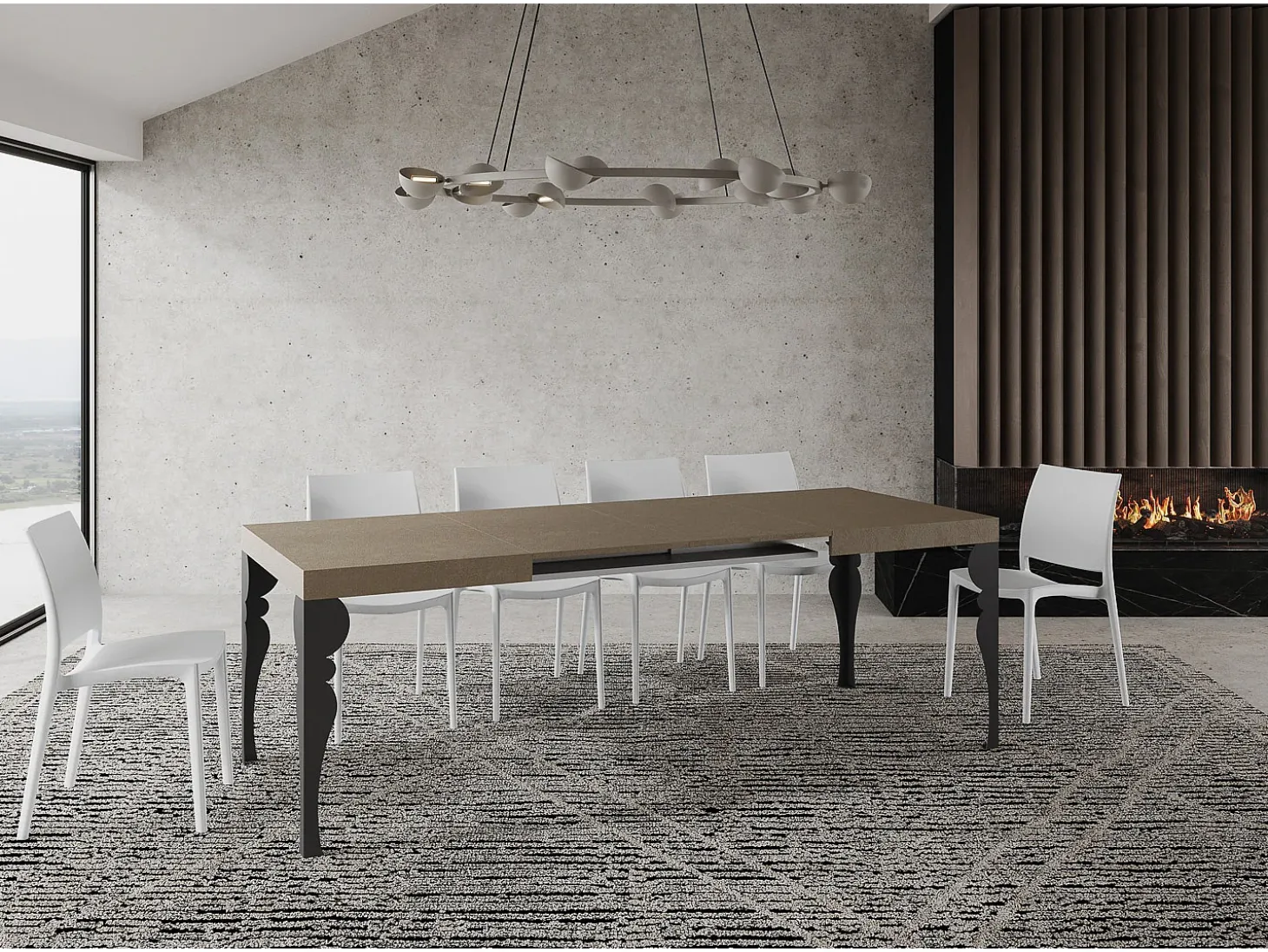 Mesa extensible 140/224x80cm Paxon gris paloma patas antracita