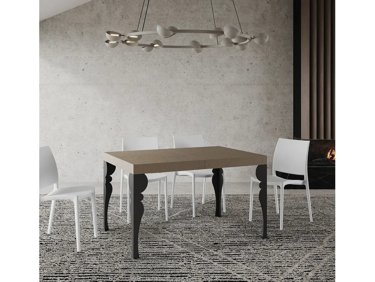 Mesa extensible 140/224x80cm Paxon gris paloma patas antracita