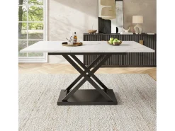 Mesa extensible 120-160x80x75 cm, Mesa telescópica, almacenaje, patas cruzadas de metal negro, para cocina y salón (120-160x80x75 cm)