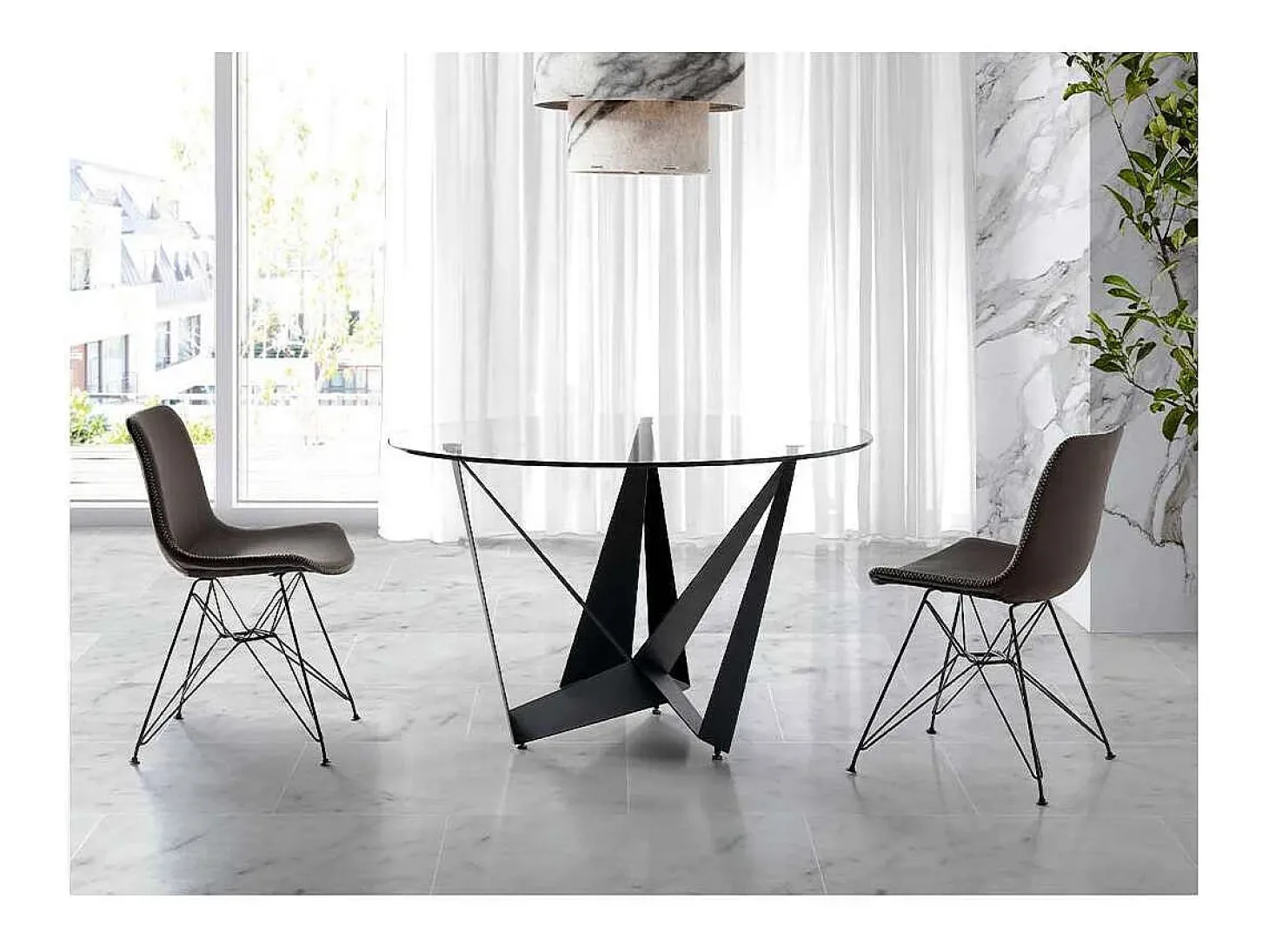 Mesa fija circular de vidrio templado Andrea, 120 x 76 cm (diámetro x alto)