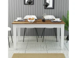 Mesa Kailua B100, Blanco|Nuez|Marrón, 75x88x145cm, Aglomerado laminado