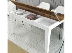 Mesa Kailua B100, Blanco|Nuez|Marrón, 75x88x145cm, Aglomerado laminado