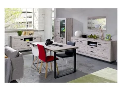 Mesa MALAGA - Estilo industrial - Color roble Wellington con patas negras - 160 x 90 x 78 cm