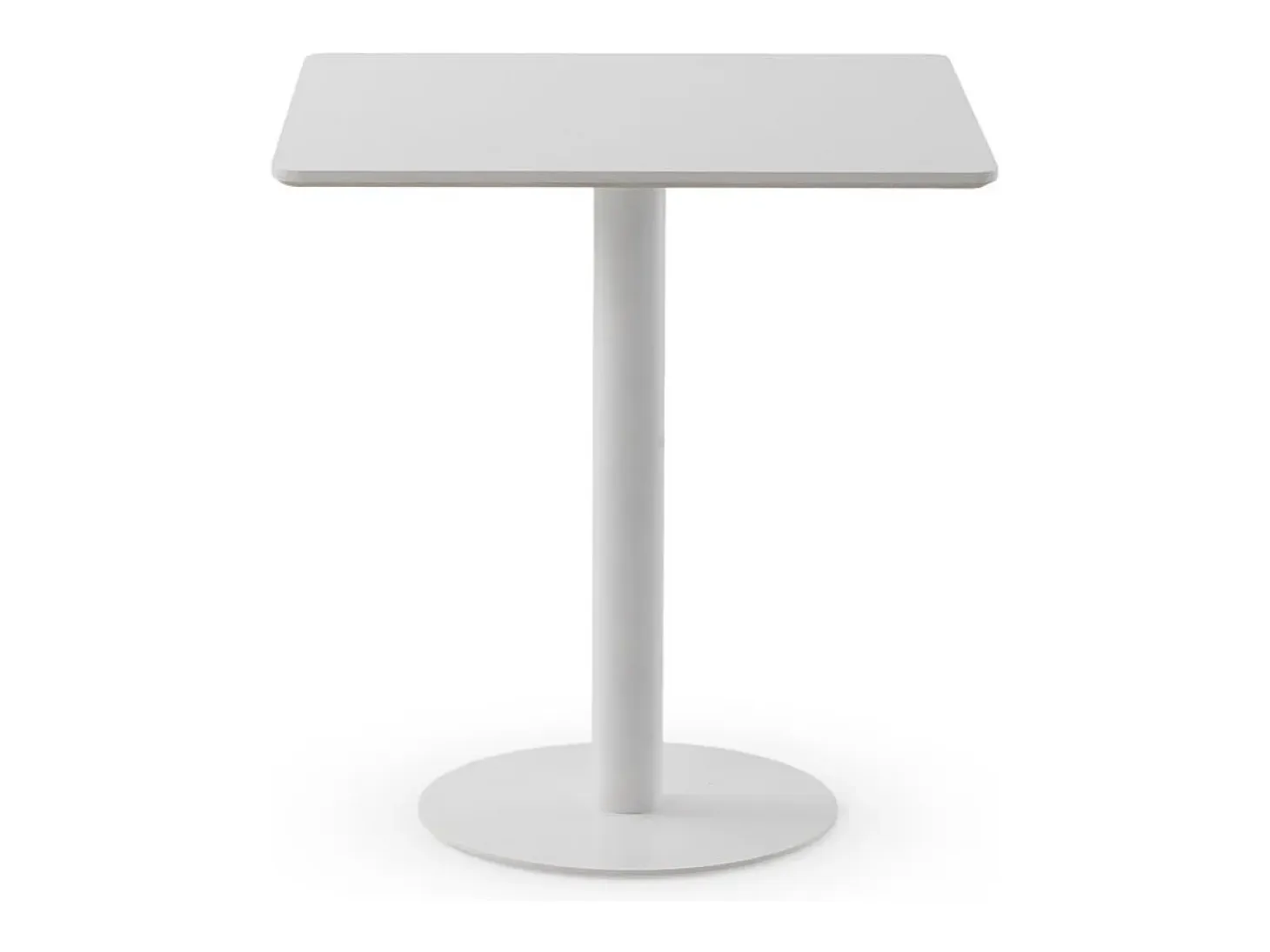 Mesa melamina blanca 70x70, pie central metálico blanco