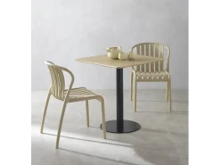 Mesa melamina fresno 70x70, pie central metálico negro