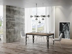 Mesa oriental extensible rectangular para 6 a 20 personas L 160 a 420 cm madera clara y estructura de metal antracita Zakary