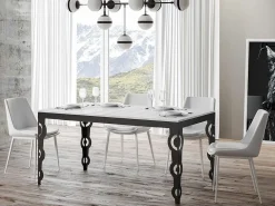 Mesa oriental extensible rectangular para 6 a 10 personas L 120 a 224 cm estructura de metal blanco y antracita Zakary