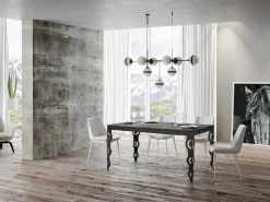 Mesa oriental extensible rectangular para 6 a 10 personas L 120 a 224 cm madera de nogal y estructura de metal antracita Zakary