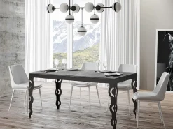 Mesa oriental extensible rectangular para 6 a 20 personas L 180 a 440 cm estructura de metal gris hormigón y antracita Zakary