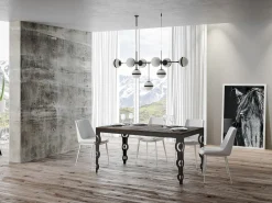 Mesa oriental extensible rectangular para 6 a 20 personas L 180 a 440 cm madera oscura y estructura de metal antracita Zakary