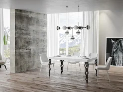 Mesa oriental rectangular extensible para 6 a 18 personas L 130 a 390 cm blanco brillo y ...