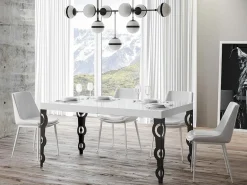 Mesa oriental rectangular extensible para 6 a 18 personas L 130 a 390 cm blanco brillo y ...