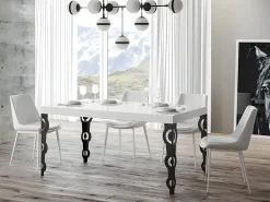 Mesa oriental rectangular extensible para 6 a 14 personas L 180 a 284 cm blanco brillo y ...