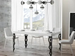 Mesa oriental rectangular extensible para 6 a 20 personas L 180 a 440 cm blanco brillo y ...
