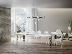 Mesa oriental rectangular extensible para 6 a 10 personas L 160 a 264 cm blanco brillo y ...
