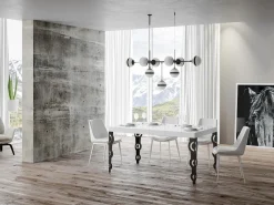 Mesa oriental rectangular extensible para 6 a 10 personas L 160 a 264 cm blanco brillo y ...