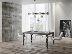 Mesa oriental rectangular 6 plazas L 130 cm gris cemento y patas de metal antracita Kazay