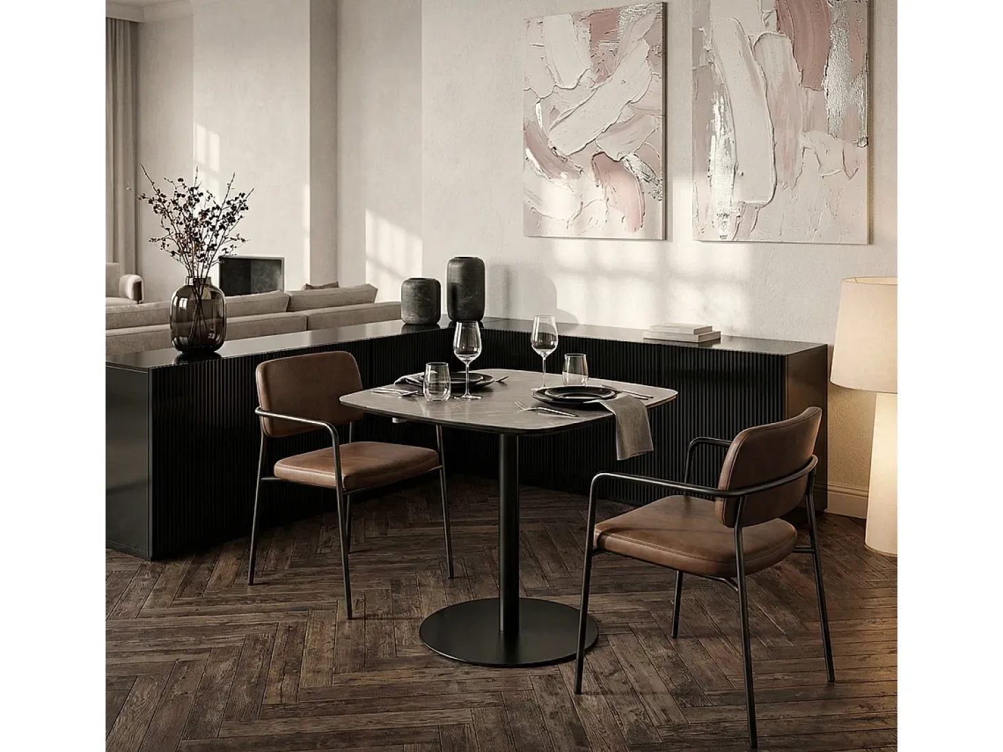 Mesa para bar, cocina y restaurante 60x60x74 cm efecto mármol color negro Mikee