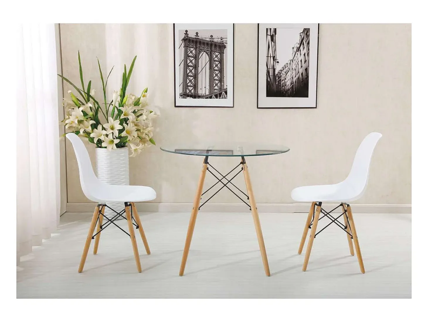 Mesa para cocina, comedor Md-Velez redonda acabado blanco, 80cm(ancho) 74cm(altura) 80cm(f