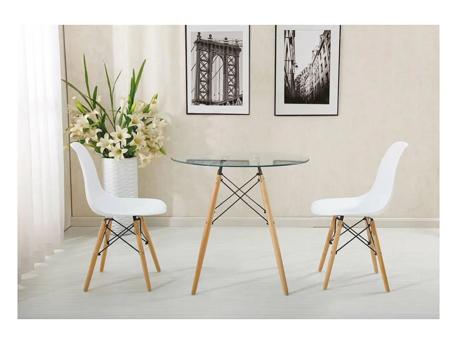 Mesa para cocina, comedor Md-Velez redonda acabado blanco, 80cm(ancho) 74cm(altura) 80cm(f