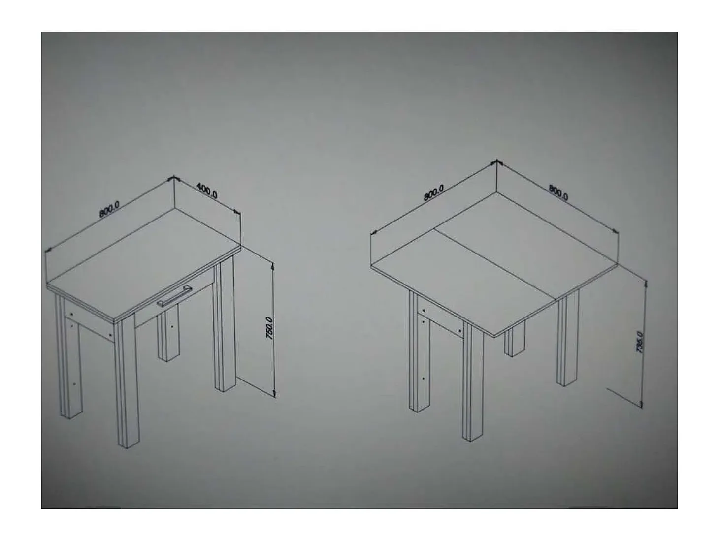 Mesa para cocina, comedor abatible 1 cajón Md-Bety acabado blanco/gris, 80cm(ancho) 75cm(