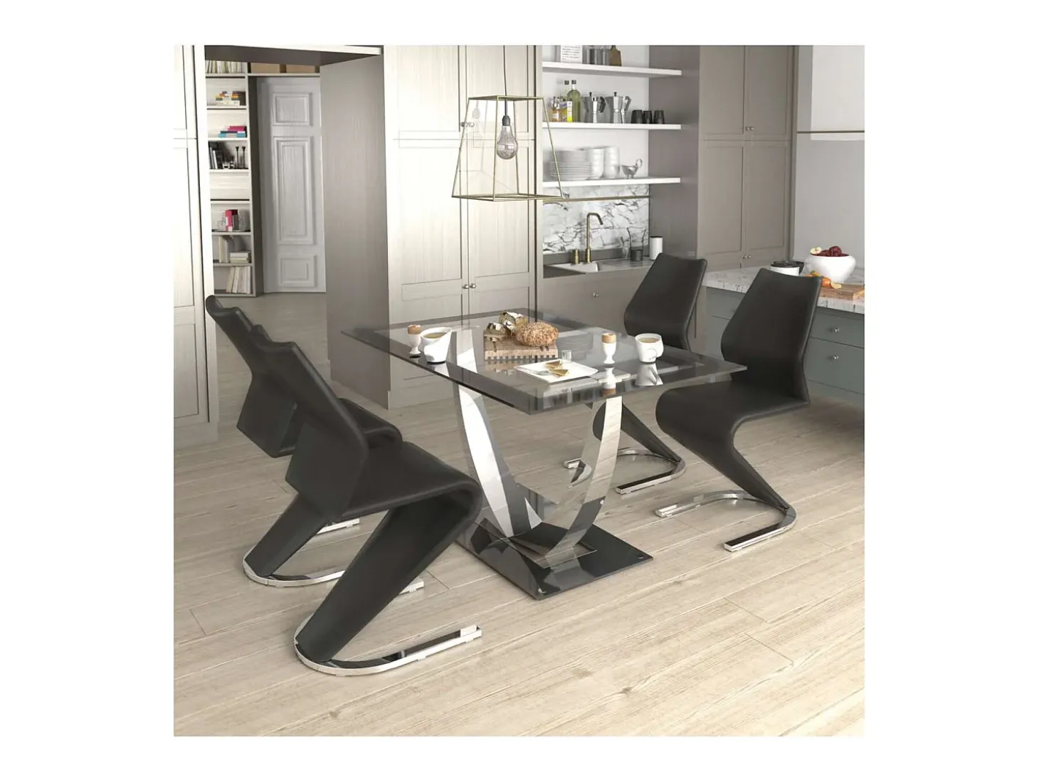 Mesa para cocina, comedor fija Md-Ubrique acabado negro, 140cm(ancho) 75cm(altura) 90cm(fo
