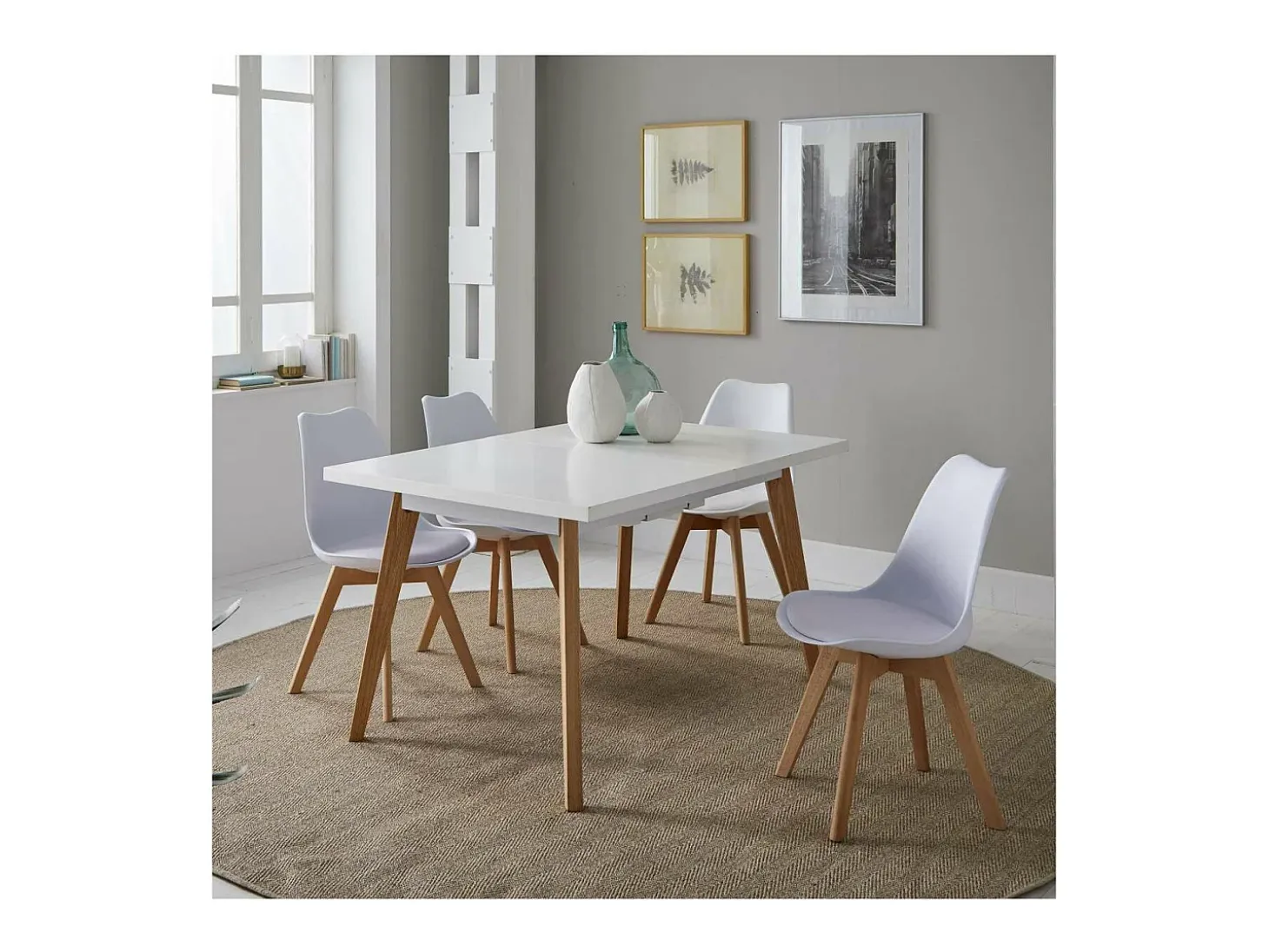 Mesa para cocina, comedor Md-Capileira extensible acabado blanco, 140/180cm(ancho) 75cm(al