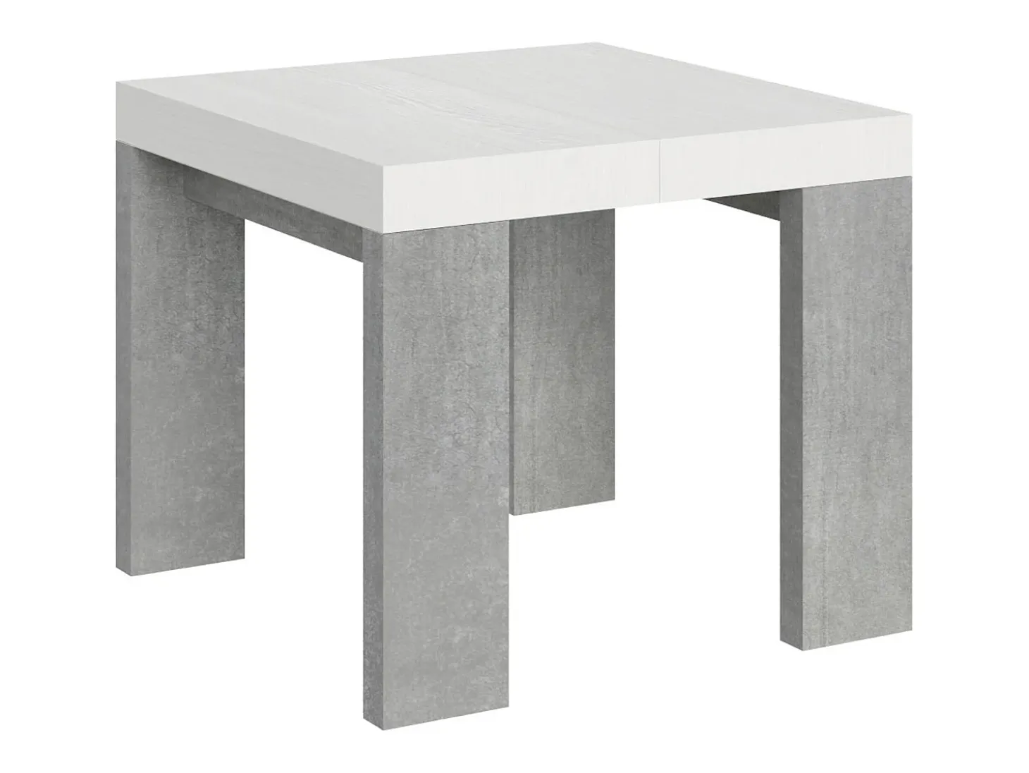 Mesa pequeña cuadrada extensible blanca y gris cemento 90 a 246 cm Ribo