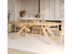 Mesa rectangular de madera maciza de hevea clara 8 personas - Merlin