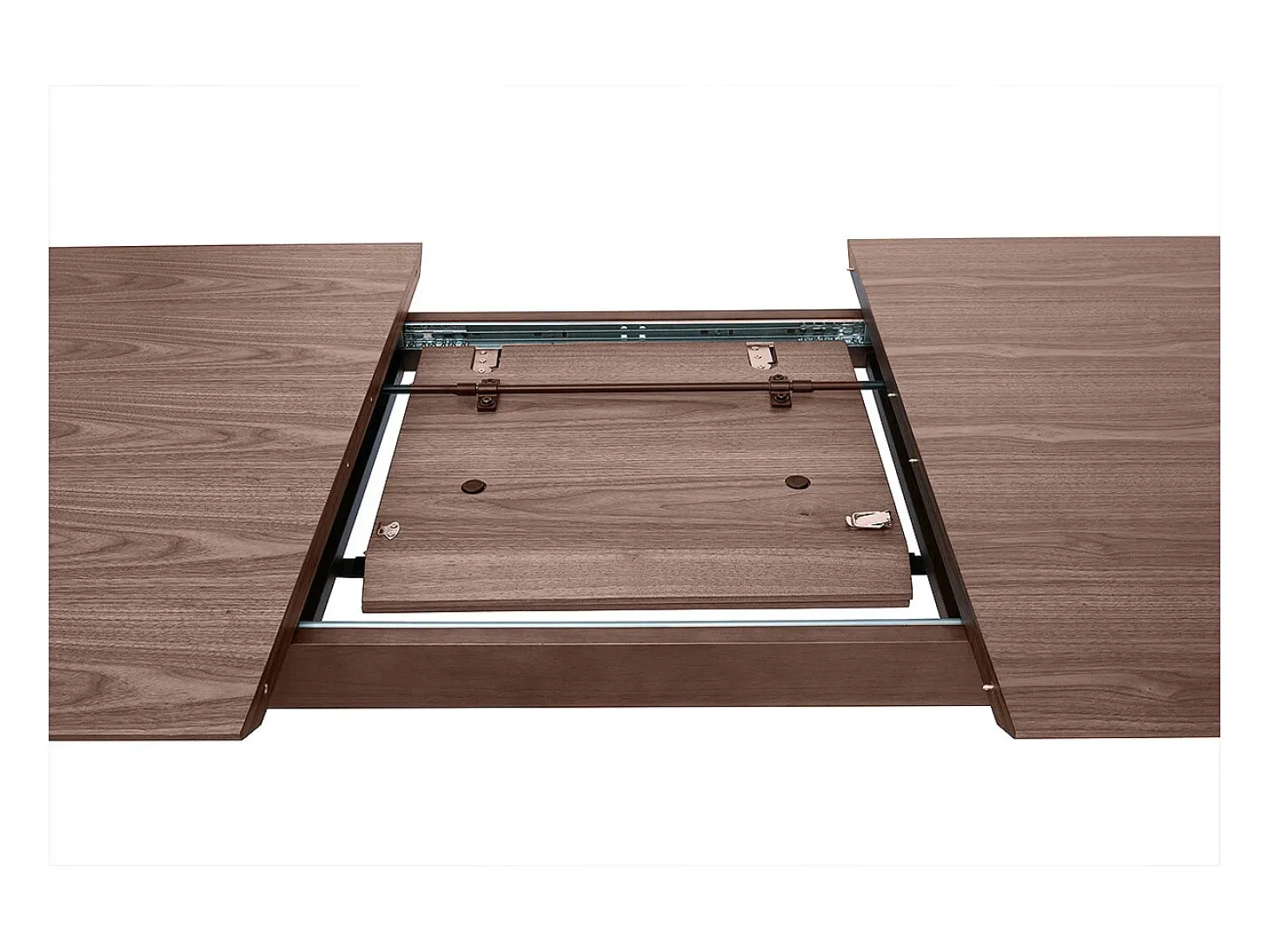 Mesa rectangular extensible con extensiones integradas de madera de nogal oscuro 160-210 cm ANK