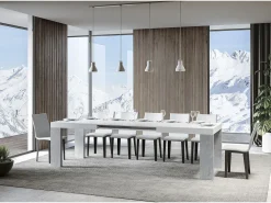 Mesa rectangular extensible blanca y gris cemento 180 a 440 cm Ribo-Soporte 4 pies