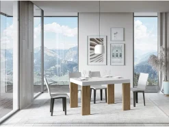 Mesa rectangular extensible blanca y madera clara 130 a 234 cm Ribo-Soporte 4 pies