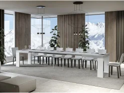 Mesa rectangular extensible hormigón gris y blanco 180 a 440 cm Ribo-Soporte 2 pies