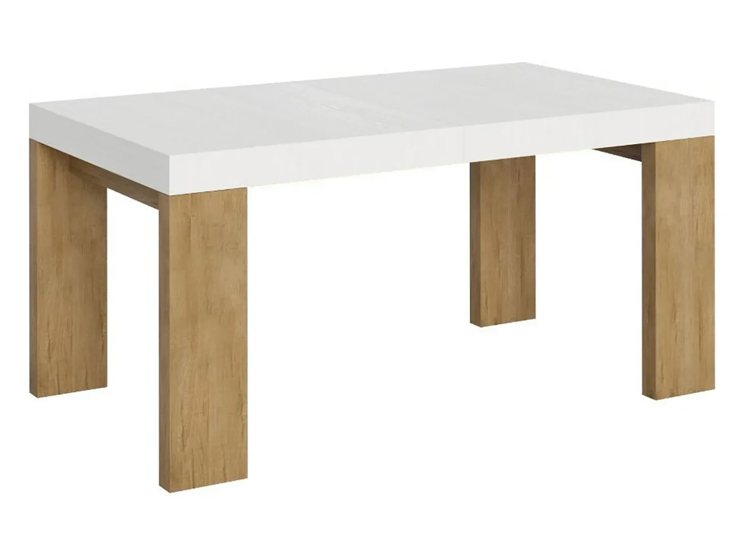 Mesa rectangular extensible madera blanca y natural 160 a 420 cm Ribo-Soporte 2 pies
