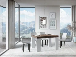 Mesa rectangular extensible madera blanca y nogal 130 a 234 cm Ribo-Base y soporte con ruedas