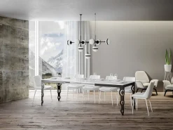 Mesa rectangular oriental extensible para 6 a 20 personas L 180 a 440 cm lacada en blanco y estructura de metal antracita Zakary