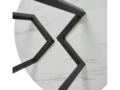 Mesa redonda, 1 pieza, mármol blanco, estructura de metal negro, ideal para cocina y salón.