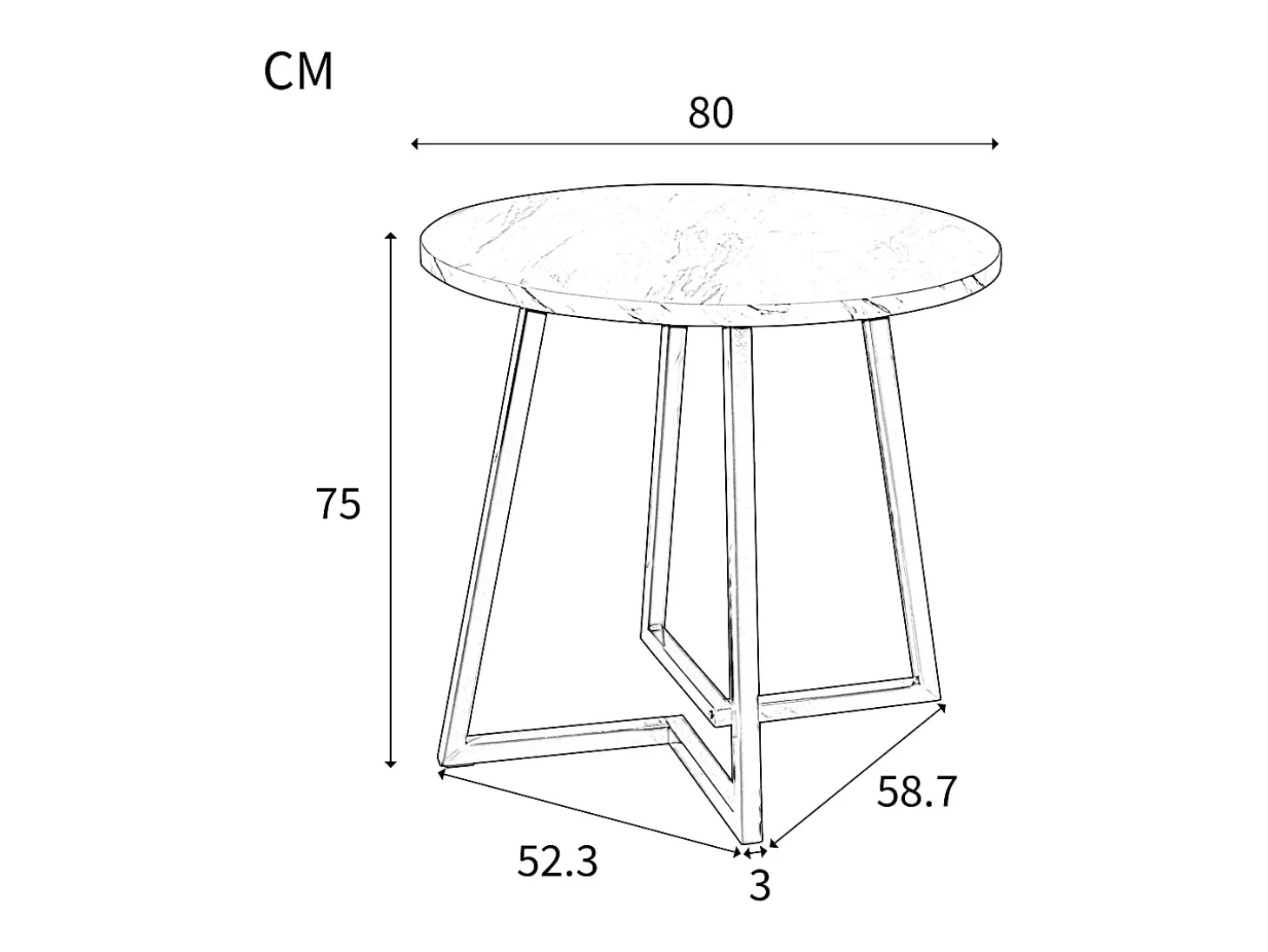 Mesa redonda, 1 pieza, mármol blanco, estructura de metal negro, ideal para cocina y salón.