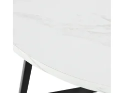 Mesa redonda, 1 pieza, mármol blanco, estructura de metal negro, ideal para cocina y salón.