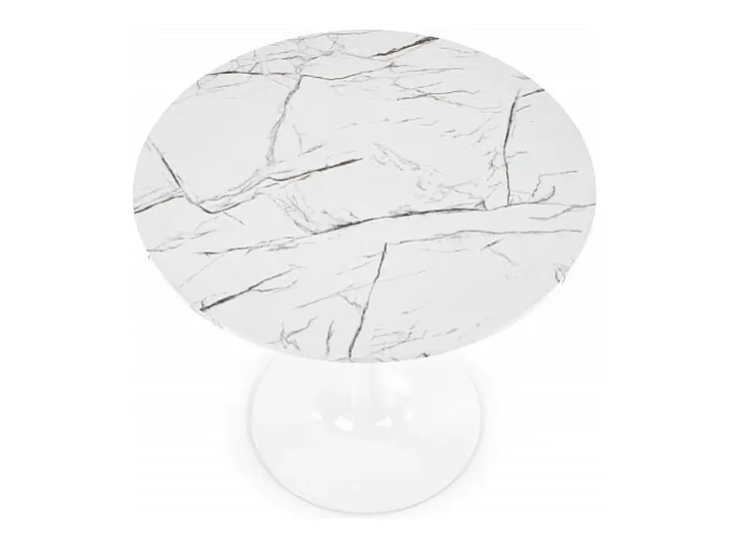 Mesa redonda blanca de 80 cm con tablero imitación mármol y base de metal DANU
