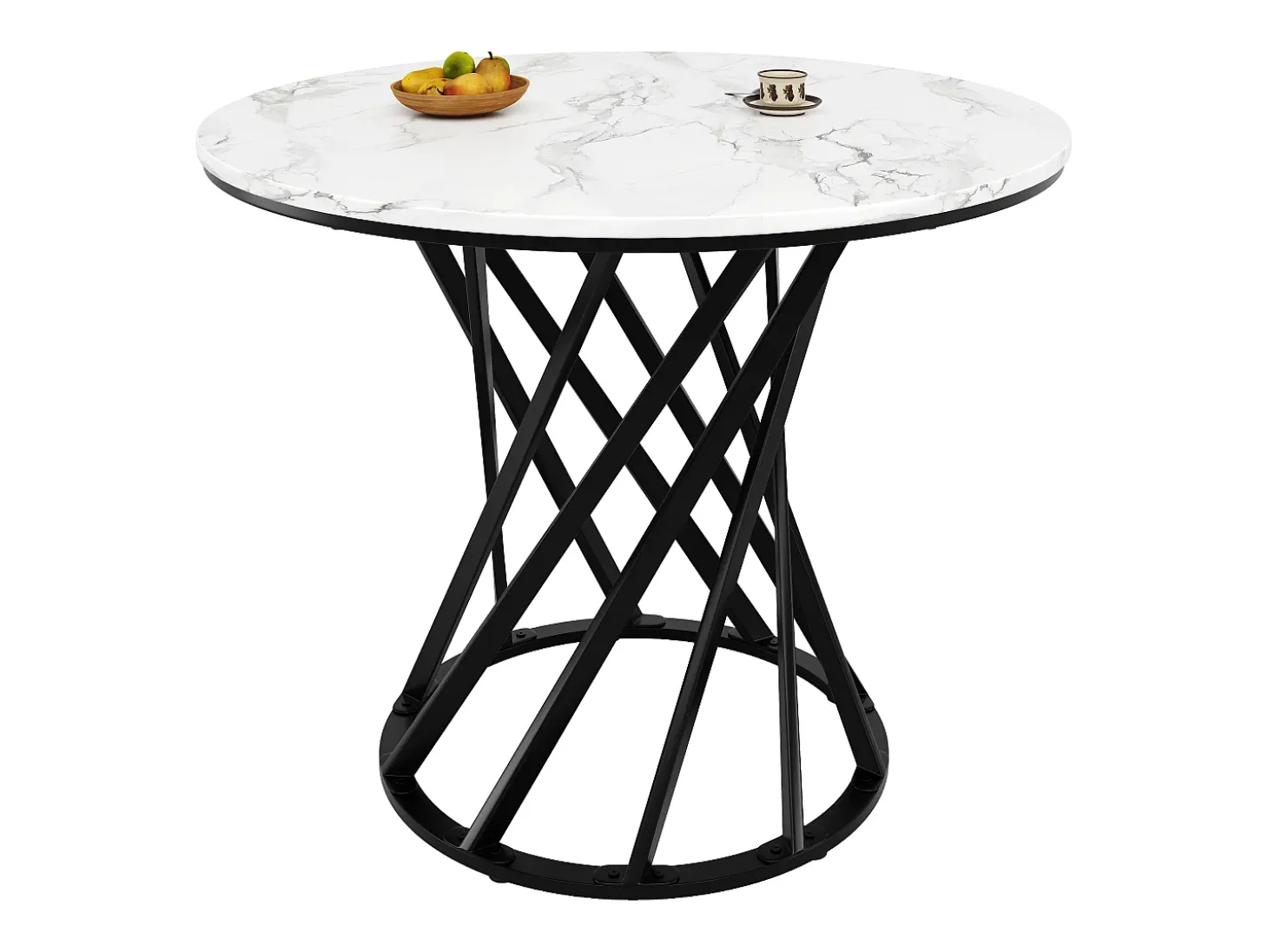 Mesa redonda con patas de metal negro, MDF efecto mármol, 100 cm de diámetro, para 4 personas (100 x 100 x 76 cm)
