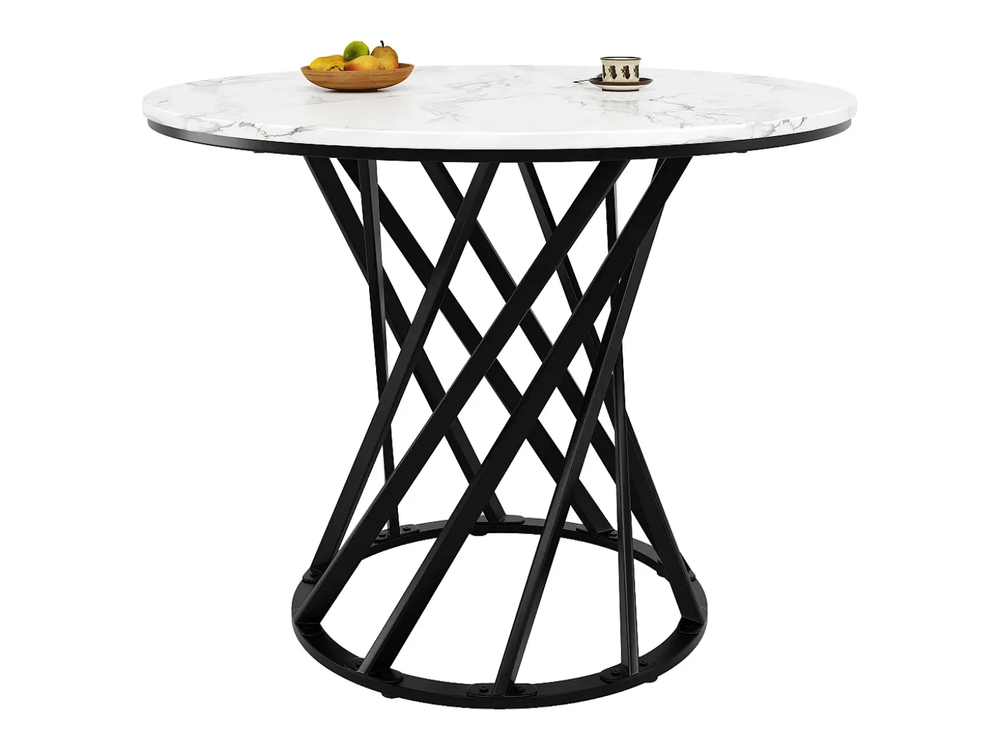 Mesa redonda con patas de metal negro, MDF efecto mármol, 100 cm de diámetro, para 4 personas (100 x 100 x 76 cm)