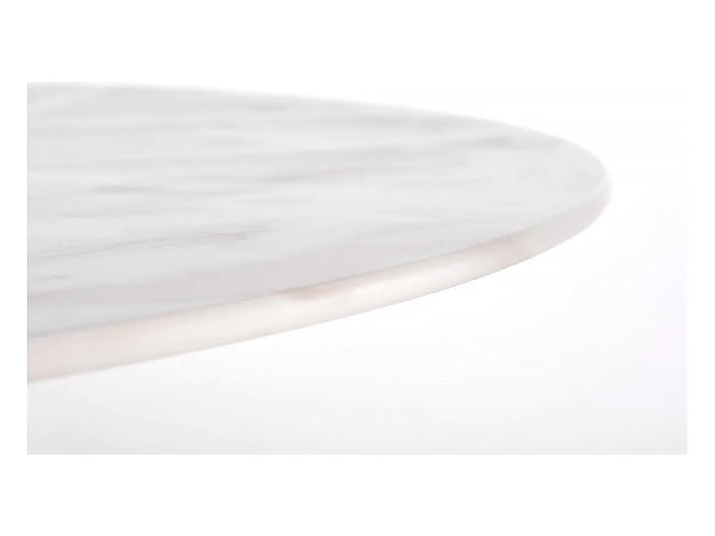 Mesa redonda con tablero de cristal imitación mármol blanco y pata central de acero dorado BOOTIS