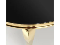 Mesa redonda de 120 cm con patas doradas y tablero de cristal negro CANICA