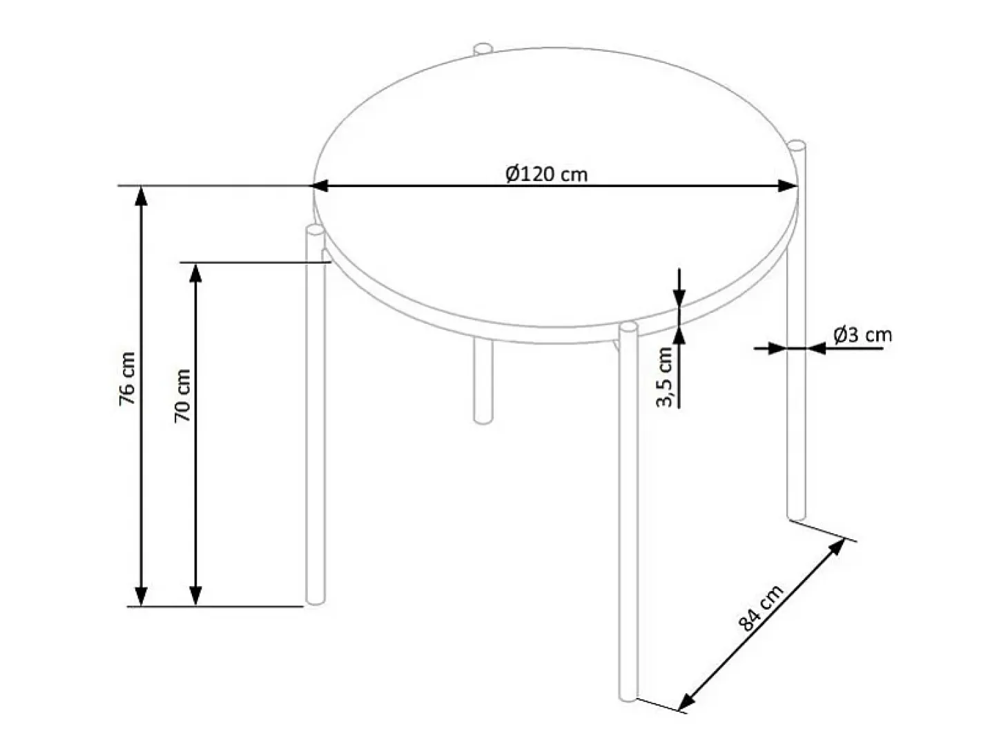 Mesa redonda de 120 cm en roble dorado con patas de acero negro Fairy