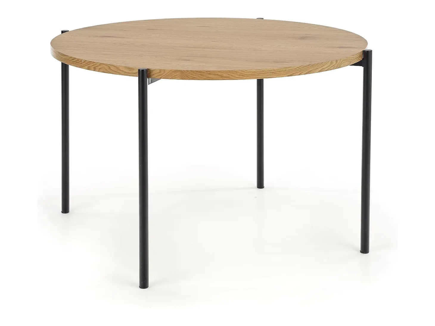 Mesa redonda de 120 cm en roble dorado con patas de acero negro Fairy