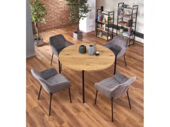 Mesa redonda de 120 cm en roble dorado con patas de acero negro Fairy